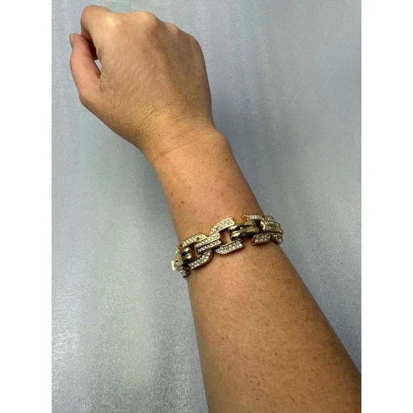 Vintage Dior Gold Tone Chain Link Bracelet‎ 191g Pave Crystal Statement 7” - Picture 9 of 9